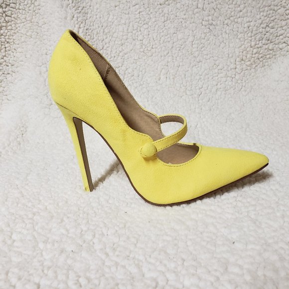 Yellow Micro Fiber Pointy Toe High Stiletto Heels - Picture 2 of 7